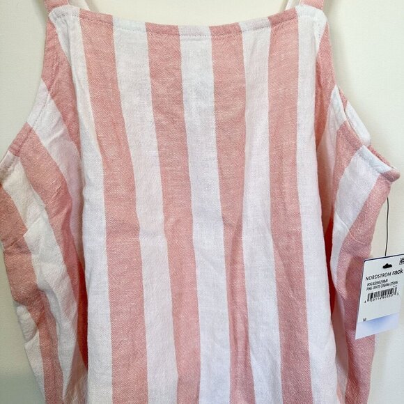 NWT Abound by Nordstrom Linen Blend Tank Top in Pink & White Cabana Stripe - M - Picture 5 of 6